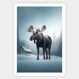 Nordic Winter Moose Minimalist Art Print Sticker